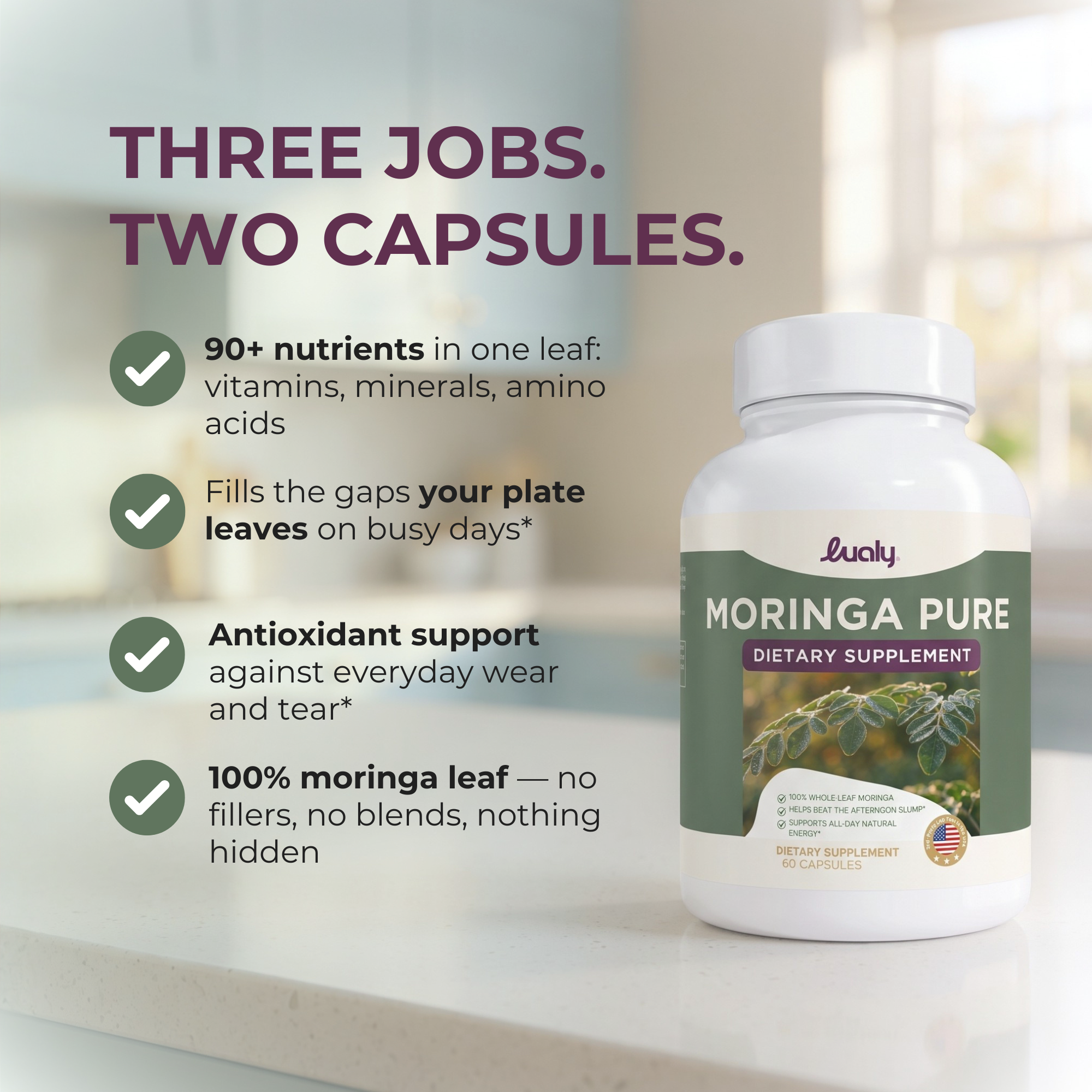 Moringa Oleifera Leaf Capsules for Energy & Focus