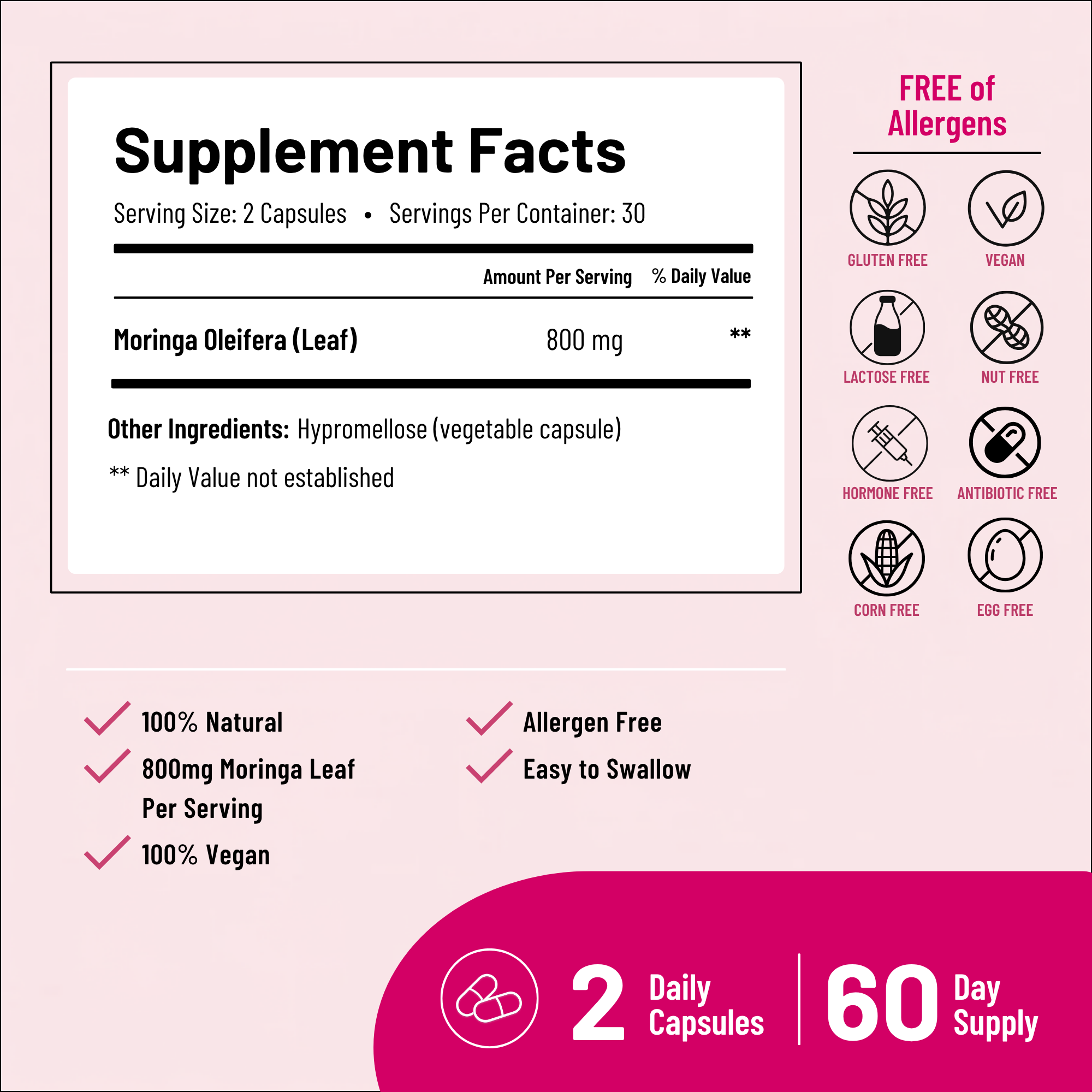 Moringa Oleifera Leaf Capsules for Energy & Focus